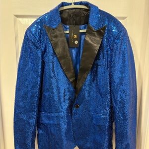 Sequin Blue Blazer with Black Lapel